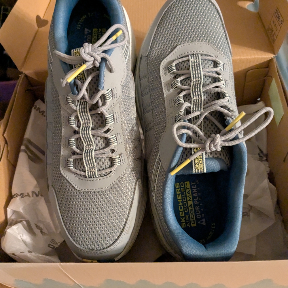 Skechers Gray and Blue Athletic Shoes with Breathable Mesh